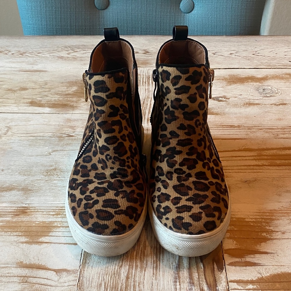 Leopard Print Kids High Top Sneakers